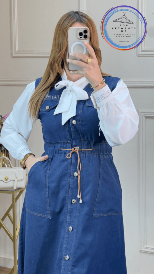 robe jean avec poche chemise blanc