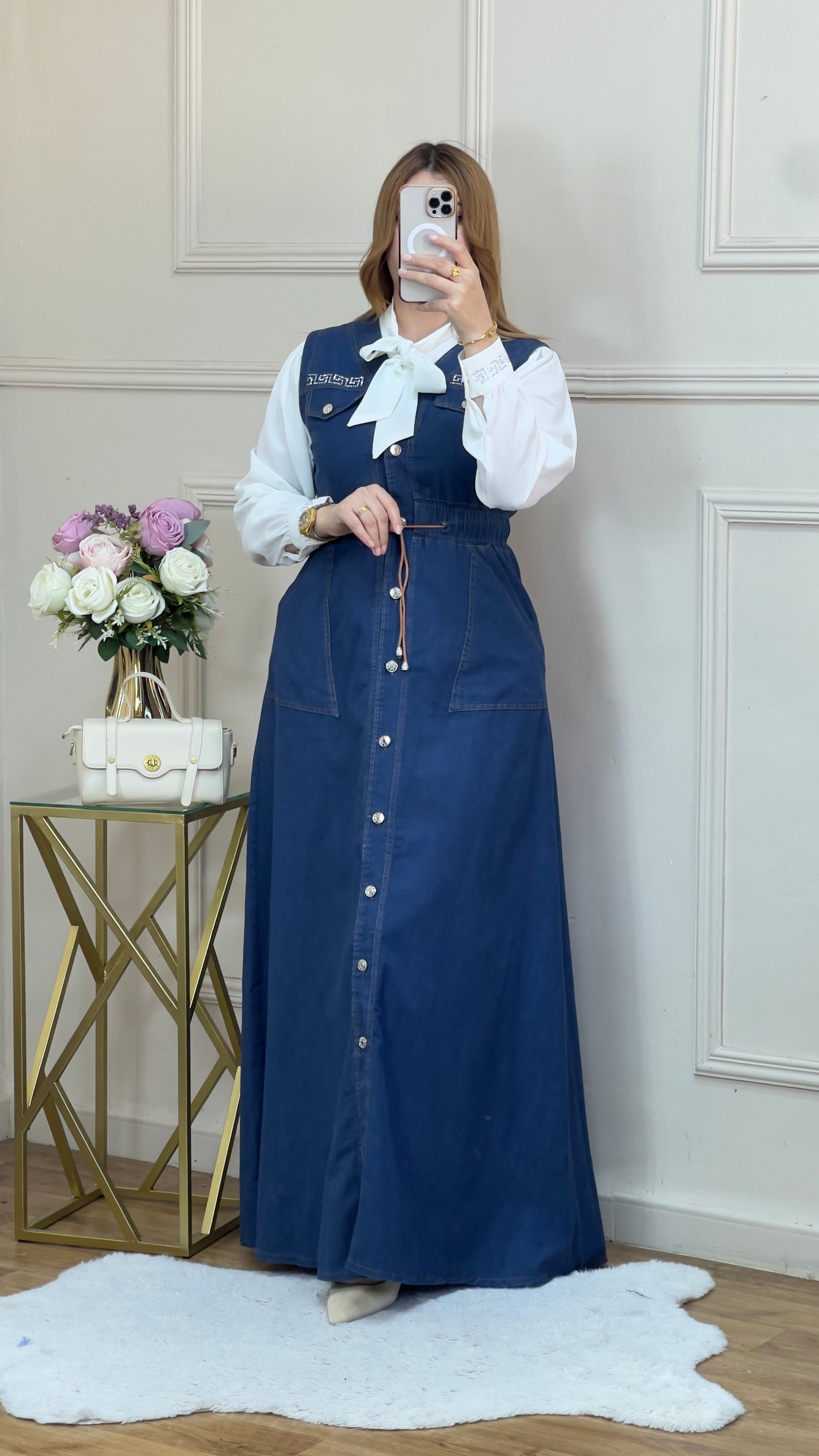 robe jean avec poche chemise blanc